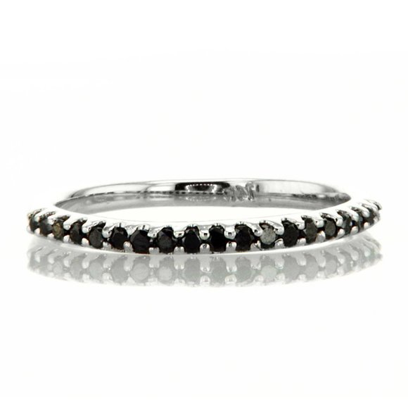 Black Diamond Wedding Band Ring 0.20 TCW 14K White Gold - Picture 1 of 7
